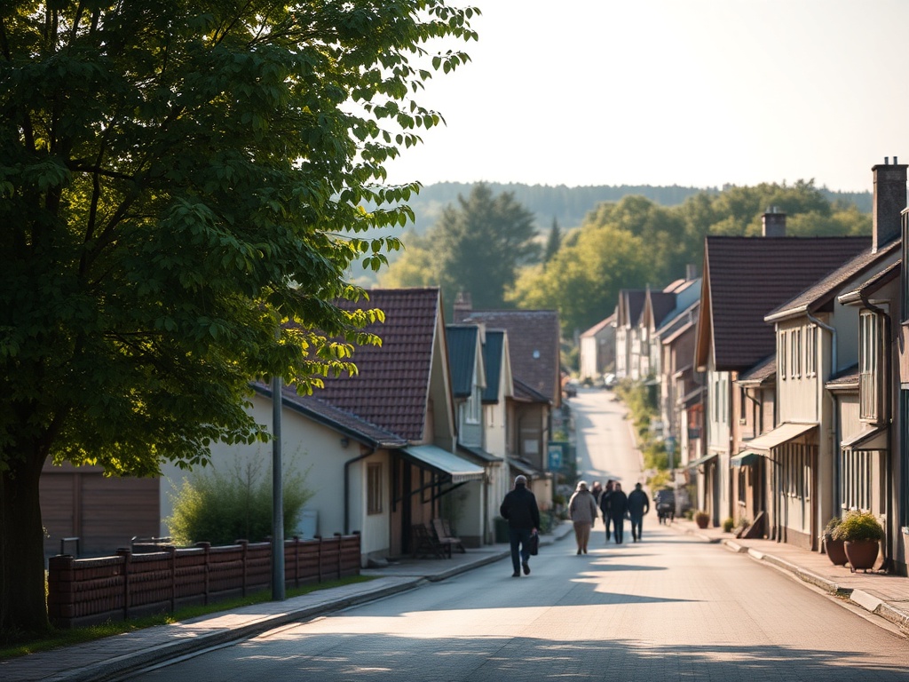 Bocian biały przysiadający na gnieździe na dachu budynku w Dęblinie wczesnym rankiem, symbol powrotu wiosny